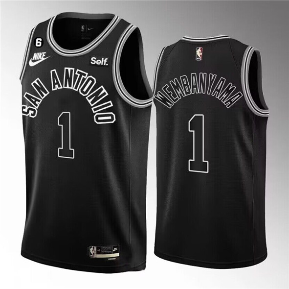 Men's San Antonio Spurs #1 Victor Wembanyama Black 2022/23 Classic Edition With NO.6 Patch Stitched Basketball Jersey